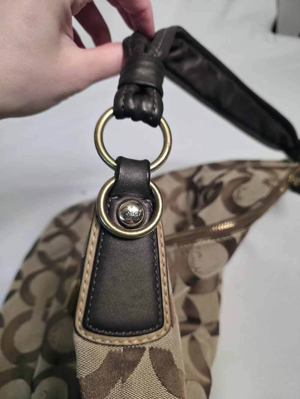 PROJECT Coach Kristen Hobo Tan Brown Sateen Canvas Monogram Slouchy Shoulder Bag